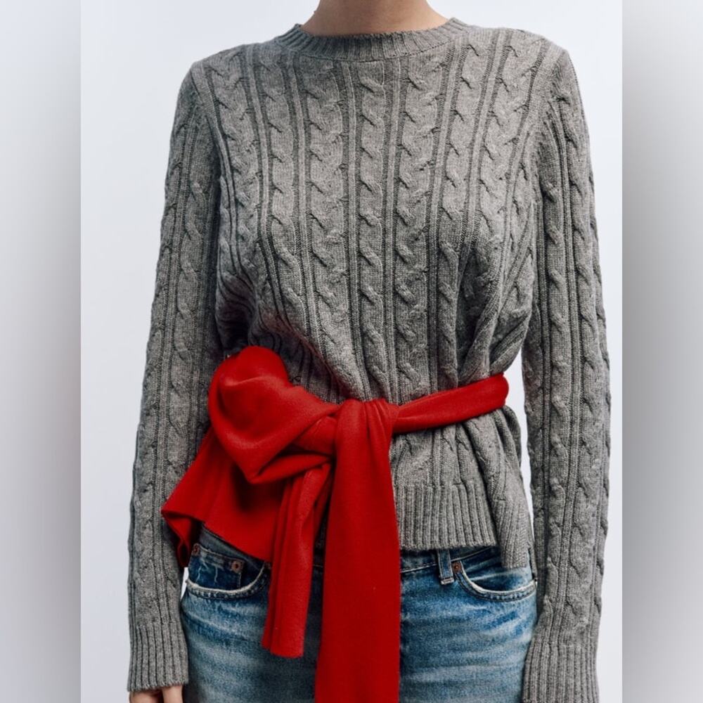 ZARA WOOL BLEND CABLE KNIT SWEATER